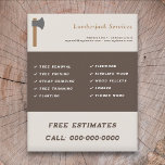 Lumberjack Services Flyer<br><div class="desc">Een Flyer met een bijl illustratie voor timmerman,  houtbewerker en houthakker diensten (boomverwijdering en snoeien,  brandhout,  stomp slijpen en meer).</div>