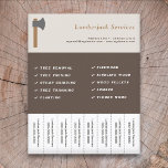 Lumberjack Services Scheur van strips Flyer<br><div class="desc">Een Flyer met Tear Off Strips met een bijl illustratie voor timmerman,  houtbewerker en houthakker diensten (boomverwijdering en snoeien,  brandhout,  stomp slijpen en meer).</div>