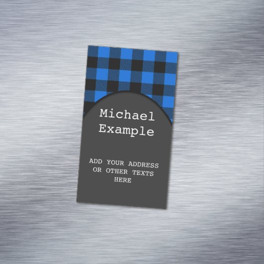 Lumberjack Style - blauwe stof + uw ideeën Magnetisch Visitekaartje (Voorbeeld)