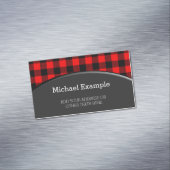 Lumberjack Style - rode stof + uw ideeën Magnetisch Visitekaartje (Voorbeeld)