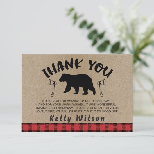 Lumberjack Theme Baby shower Hartelijk dank Bedankkaart (Staand voorkant)