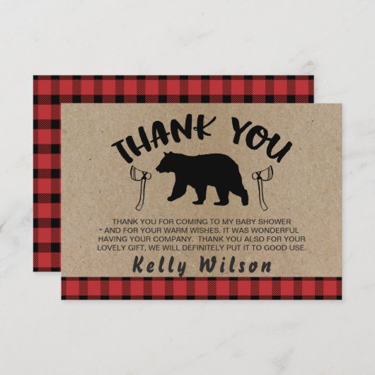 Lumberjack Theme Baby shower Hartelijk dank Bedankkaart (Voorkant / Achterkant)