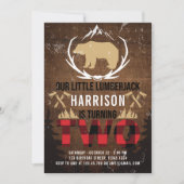 Lumberjack tweede verjaardag hout geplakt kaart (Voorkant)