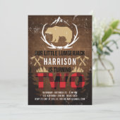 Lumberjack tweede verjaardag hout geplakt kaart (Staand voorkant)