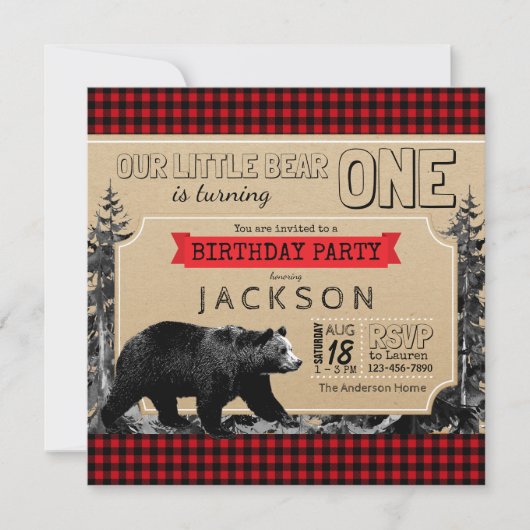 Lumberjack Verjaardag Buffalo Plaid Boys Little Be Kaart (Voorkant)