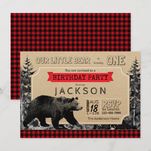 Lumberjack Verjaardag Buffalo Plaid Little Beer Kaart (Voorkant / Achterkant)