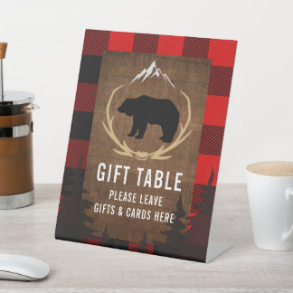 Lumberjack Verjaardag Hout Geplaatst Gift Table Si Reclamebord Met Voetstuk