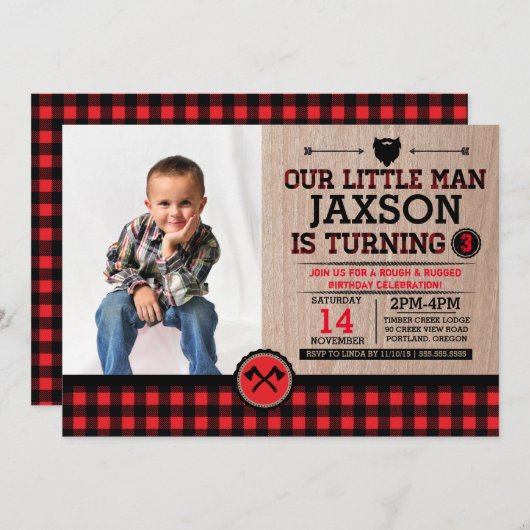 Lumberjack Verjaardag met afbeelding, rustieke pla Kaart (Voorkant / Achterkant)
