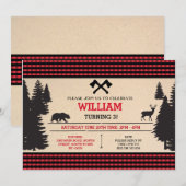 Lumberjack Verjaardag Nodig Red Woodland Uitnodigi Kaart (Voorkant / Achterkant)