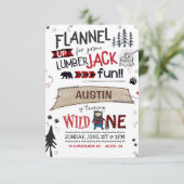 Lumberjack Verjaardag Uitnodiging Buffalo Plaid Bo (Staand voorkant)