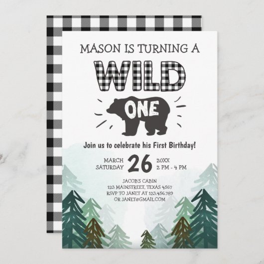 Lumberjack Verjaardag Uitnodiging Wild One Forest (Voorkant / Achterkant)