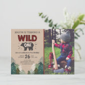 Lumberjack Verjaardag Uitnodiging Wild One Forest (Staand voorkant)
