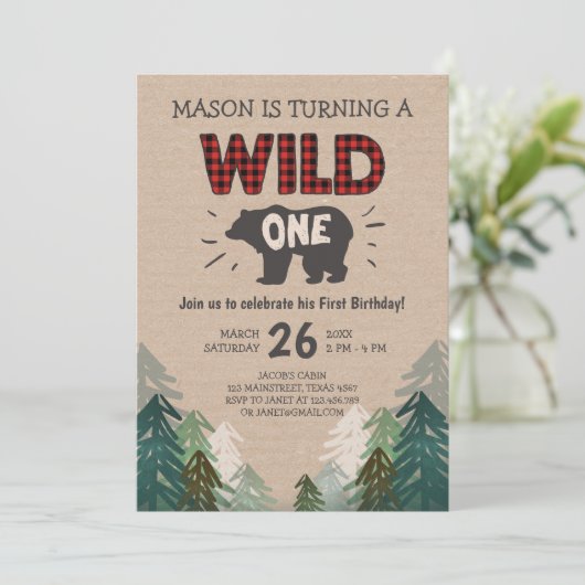 Lumberjack Verjaardag Uitnodiging Wild One Forest (Staand voorkant)