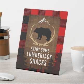 Lumberjack Verjaardag Voedsel Teken Reclamebord Met Voetstuk