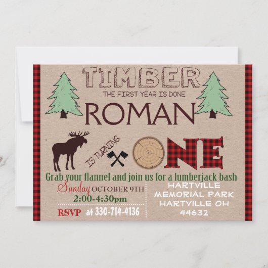Lumberjack verjaardagsfeest uitnodigingskaart kaart (Voorkant)