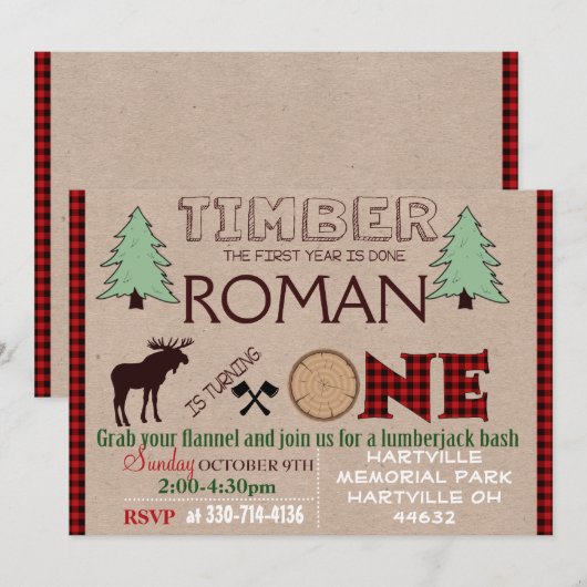 Lumberjack verjaardagsfeest uitnodigingskaart kaart (Voorkant / Achterkant)