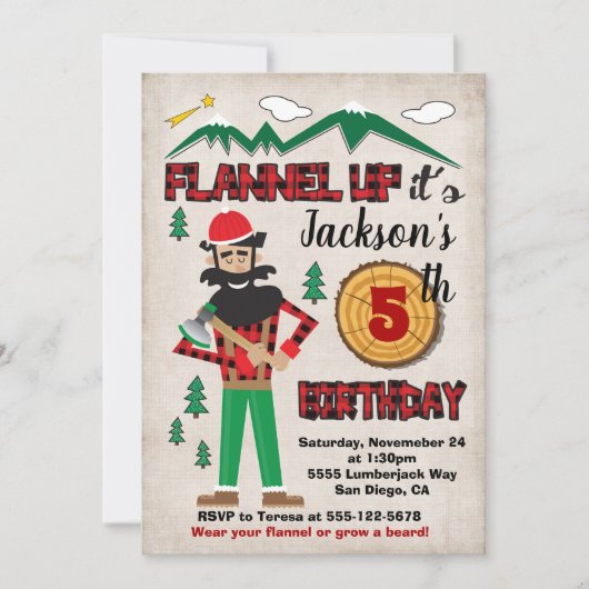 Lumberjack verjaardagsfeestje Flanel Forest Kaart (Voorkant)