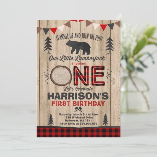 Lumberjack verjaardagsuitnodiging Lumberjack Party Kaart (Staand voorkant)