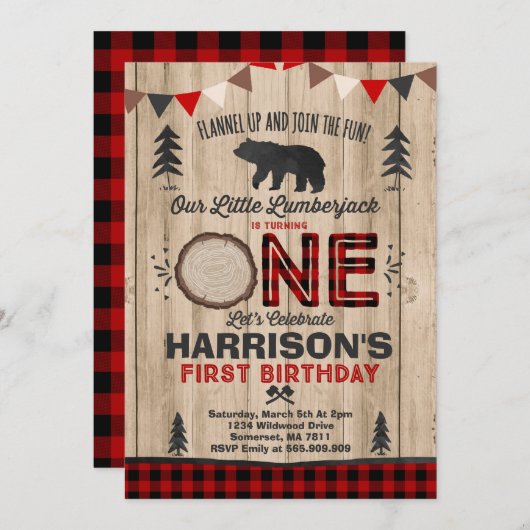 Lumberjack verjaardagsuitnodiging Lumberjack Party Kaart (Voorkant / Achterkant)