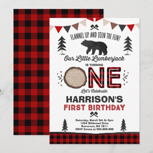 Lumberjack verjaardagsuitnodiging Lumberjack Party Kaart (Voorkant / Achterkant)