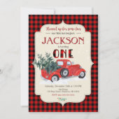 LUMBERJACK verjaardagsuitnodiging / rode vrachtwag Kaart (Voorkant)