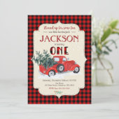 LUMBERJACK verjaardagsuitnodiging / rode vrachtwag Kaart (Staand voorkant)