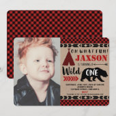 Lumberjack wild een 1e verjaardag jongen foto kaart (Voorkant / Achterkant)