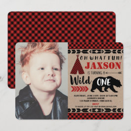 Lumberjack wild een 1e verjaardag jongen foto kaart