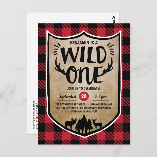 Lumberjack Wild One Boys 1e verjaardag Briefkaart (Voorkant / Achterkant)