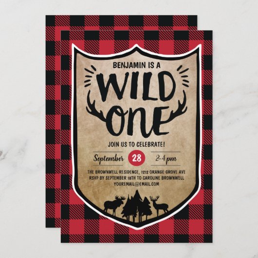 Lumberjack Wild One Boys 1e verjaardag Kaart (Voorkant / Achterkant)