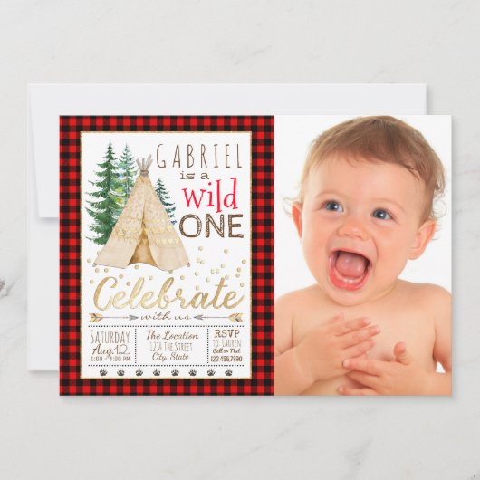 Lumberjack Wild One Tribal TeePee eerste verjaarda Kaart (Voorkant)