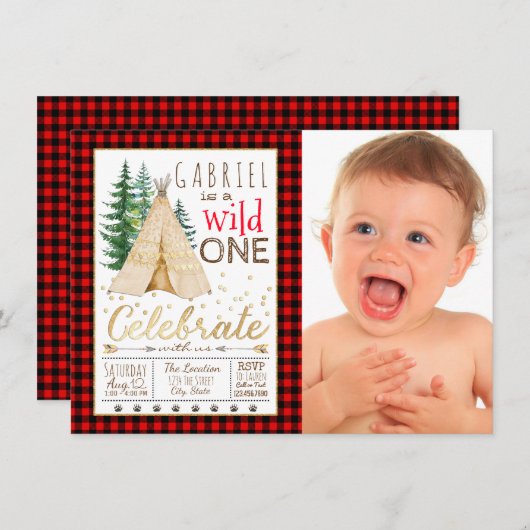 Lumberjack Wild One Tribal TeePee eerste verjaarda Kaart (Voorkant / Achterkant)