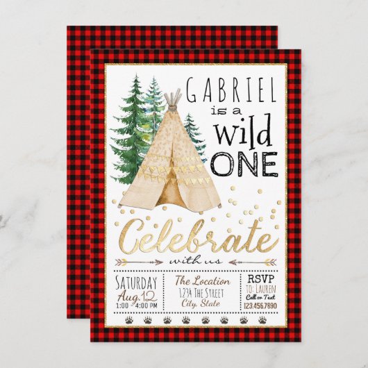 Lumberjack Wild One Tribal TeePee verjaardagsfeest Kaart (Voorkant / Achterkant)