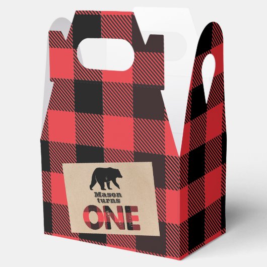 Lumberjack Wilderness Boys Eerste Verjaardag Bedankdoosjes (Geopend)