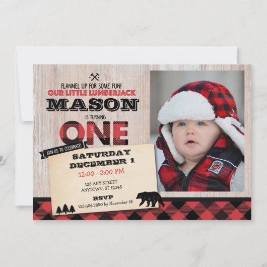 Lumberjack Wilderness First Birthday Invitation Kaart (Voorkant)
