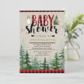 Lumberjack Winter Forest Red Plaid Baby shower Kaart (Staand voorkant)