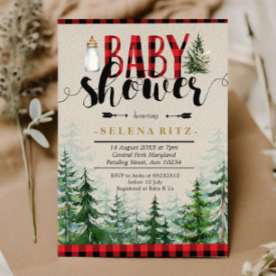 Lumberjack Winter Forest Red Plaid Baby shower Kaart