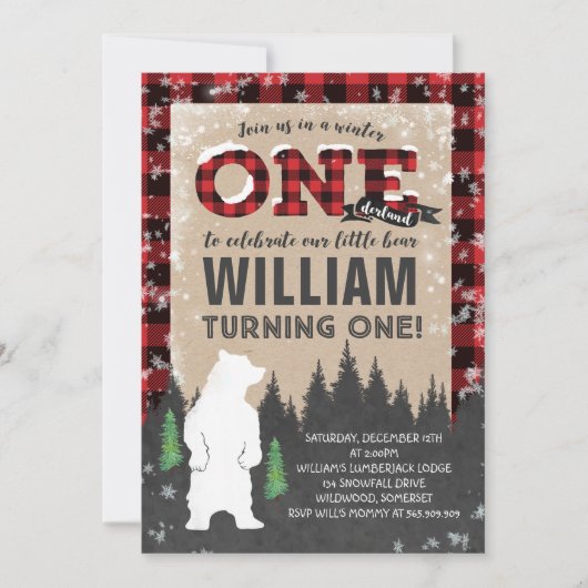Lumberjack Winter ONEderland Birthday Uitnodiging (Voorkant)