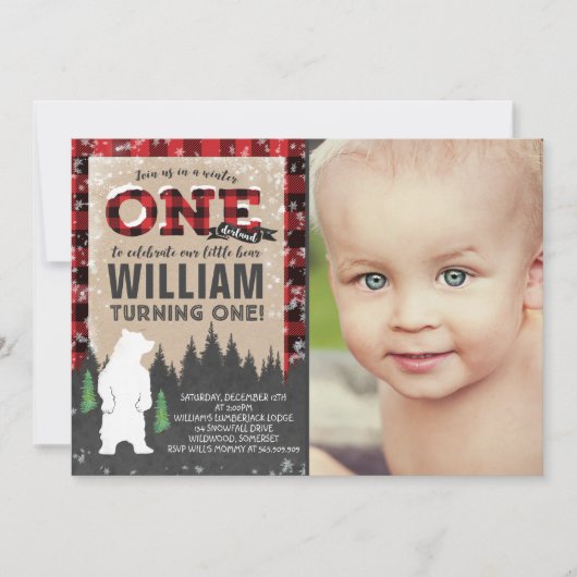 Lumberjack Winter ONEderland Birthday Uitnodiging (Voorkant)
