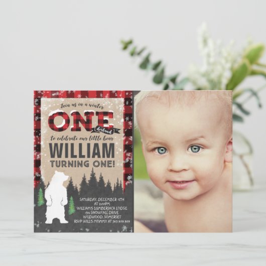 Lumberjack Winter ONEderland Birthday Uitnodiging (Staand voorkant)