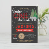 Lumberjack Winter Onederland Birthday Uitnodiginge Kaart (Staand voorkant)