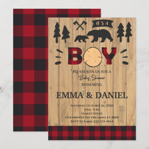 Lumberjack Woodland Baby shower Boy Invitation Kaart