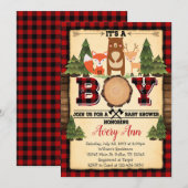 Lumberjack Woodland Baby shower Uitnodiging (Voorkant / Achterkant)