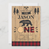 Lumberjack Woodland Boy 1e verjaardag uitnodiging (Voorkant)