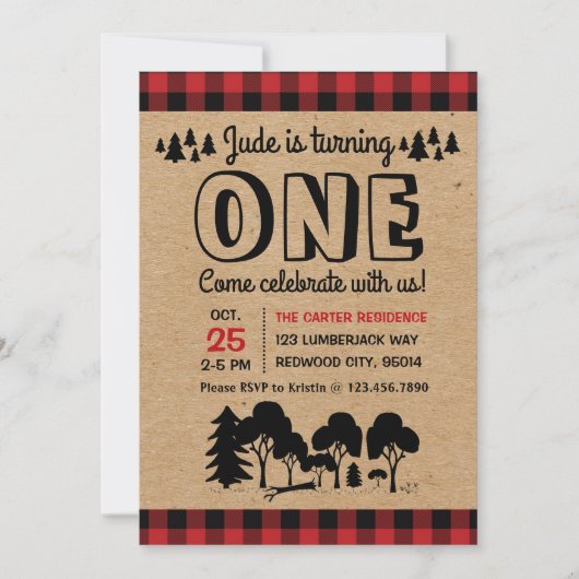 Lumberjack Woodland Boy First Birthday uitnodiging (Voorkant)