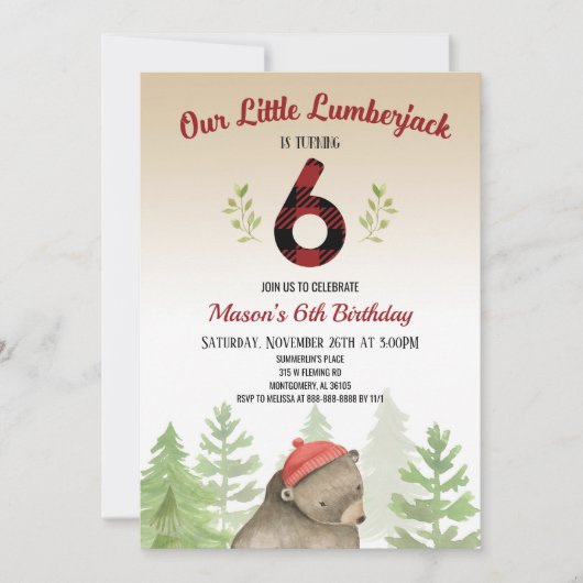 Lumberjack Woodland Forest Beer 6th Birthday Party Kaart (Voorkant)
