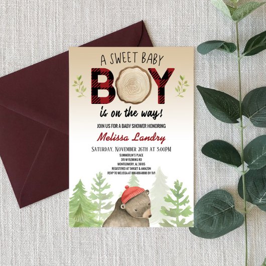 Lumberjack Woodland Forest Beer Boy Baby shower Kaart