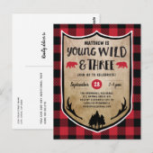 Lumberjack Young Wild and Three Birthday Party Briefkaart (Voorkant / Achterkant)