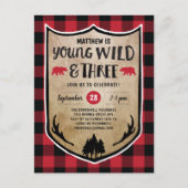 Lumberjack Young Wild and Three Birthday Party Briefkaart (Voorkant)