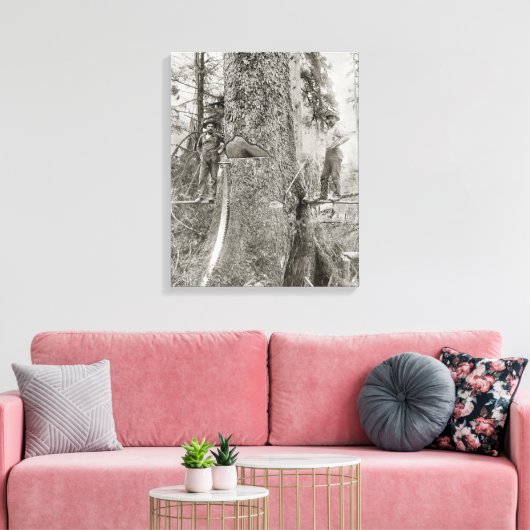 Lumberjacks met Giant Fir, 1905. foto Canvas Afdruk (Insitu (Woonkamer))